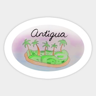 Antigua watercolor Island travel, beach, sea and palm trees. Holidays and rest, summer and relaxation Sticker